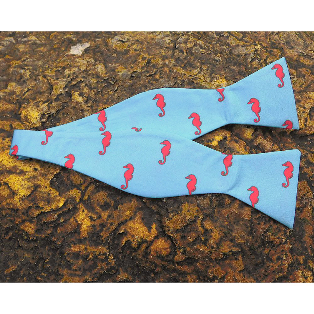 Seahorse Bow Tie - Blue, Printed Silk - SummerTies