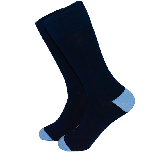 Solid Navy with Blue Toe and Heel Socks - Men's Mid Calf - SummerTies