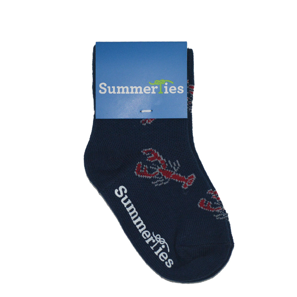 Lobster Socks - Toddler Crew Sock - Red on Navy - 5 Pairs - SummerTies