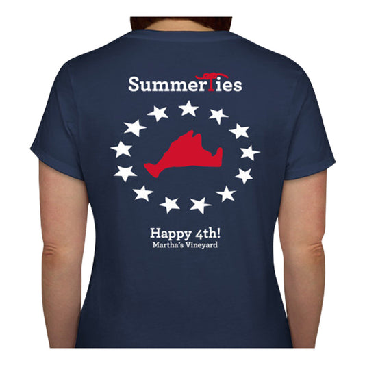 Martha's Vineyard 4th of July Ladies V-Neck T-Shirt - Short Sleeve - SummerTies