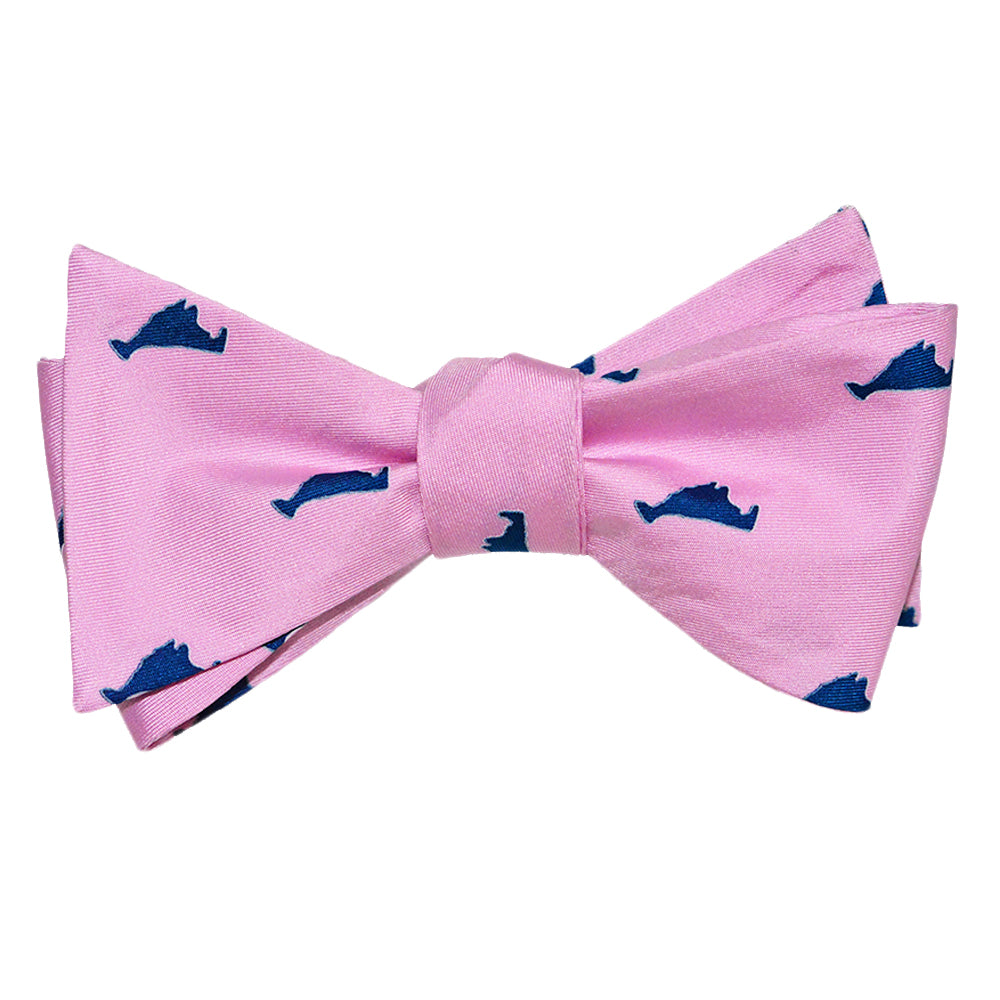 Martha's Vineyard Bow Tie Navy on Pink - Printed Silk - SummerTies