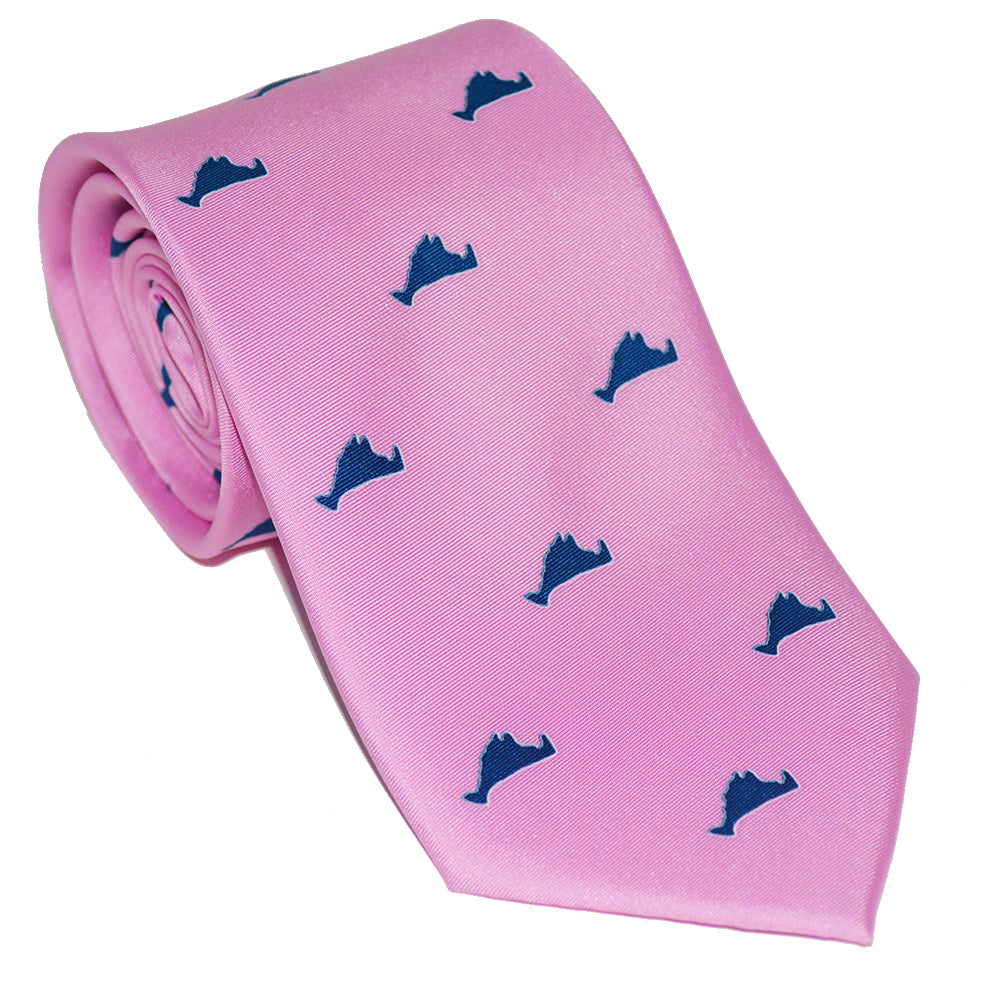 Martha's Vineyard Necktie - Navy on Pink - Woven Silk - SummerTies
