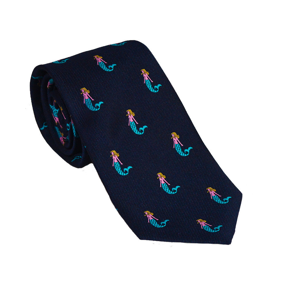 Mermaid Necktie - Navy, Woven Silk - SummerTies