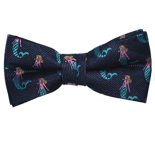 Mermaid Bow Tie - Navy, Woven Silk, Pre-Tied for Kids - SummerTies