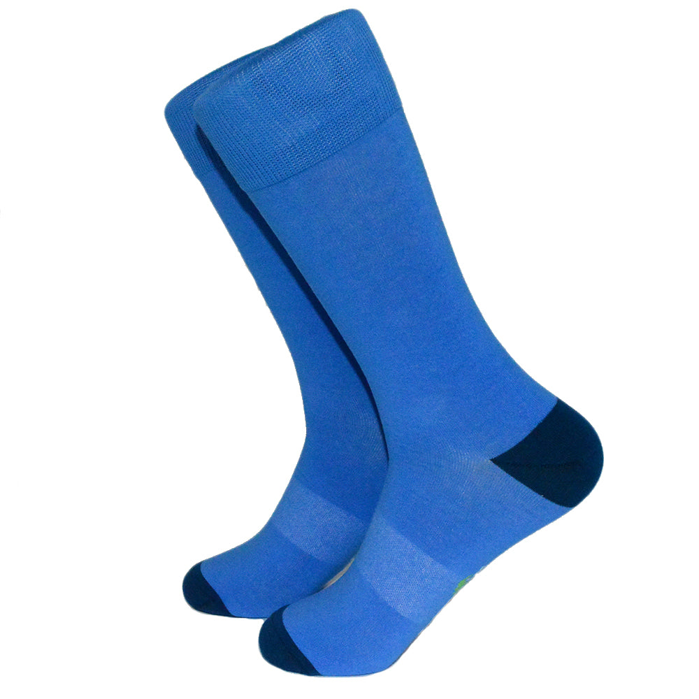 Solid Blue with Navy Toe and Heel Socks - Men's Mid Calf - SummerTies
