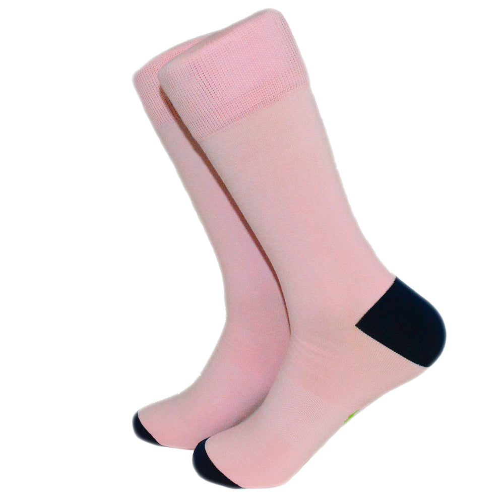Solid Pink with Navy Toe and Heel Socks - Men's Mid Calf - SummerTies