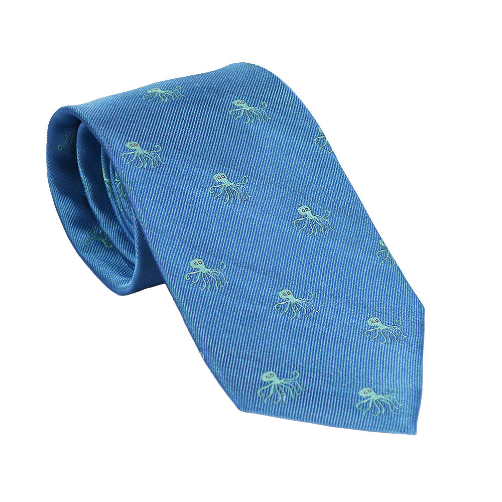 Octopus Necktie - Blue, Woven Silk - SummerTies
