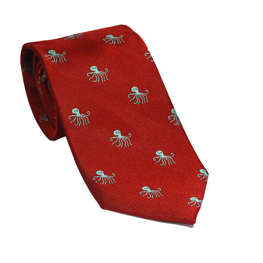 Octopus Necktie - Red, Woven Silk - SummerTies