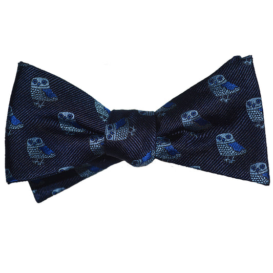Owl Bow Tie - Blue on Navy, Woven Silk - SummerTies