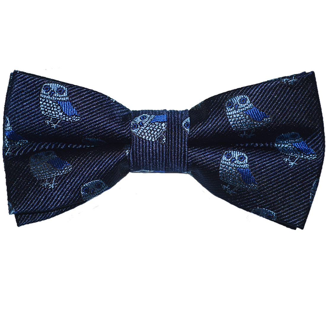 Owl Bow Tie - Blue on Navy, Woven Silk, Pre-Tied for Kids - SummerTies