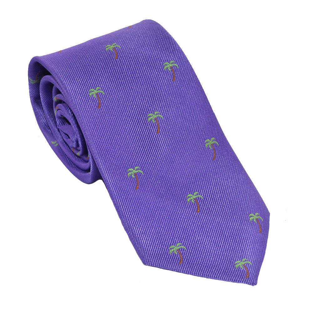 Palm Tree Necktie - Purple, Woven Silk - SummerTies