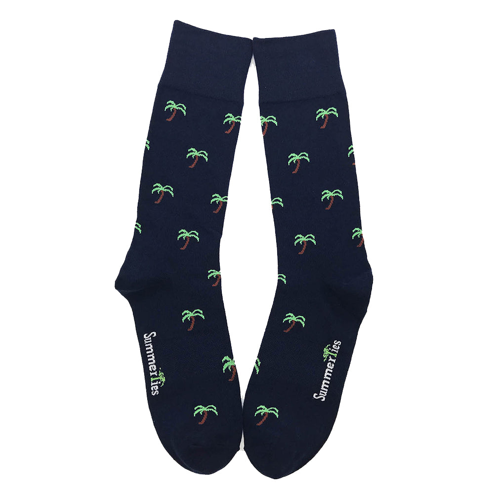 Palm Tree Socks - Men's Mid Calf - Navy - SummerTies