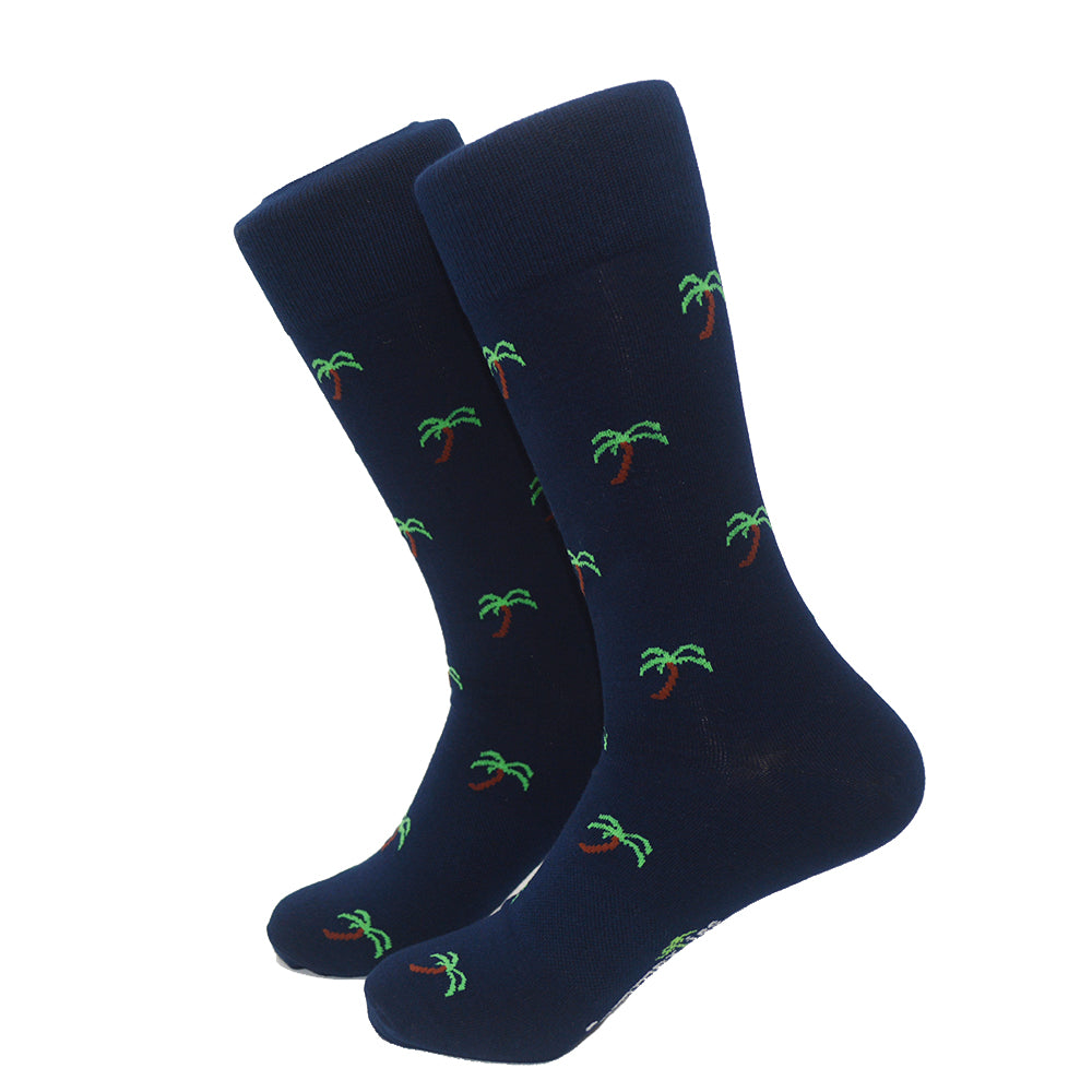 Palm Tree Socks - Men's Mid Calf - Navy - SummerTies