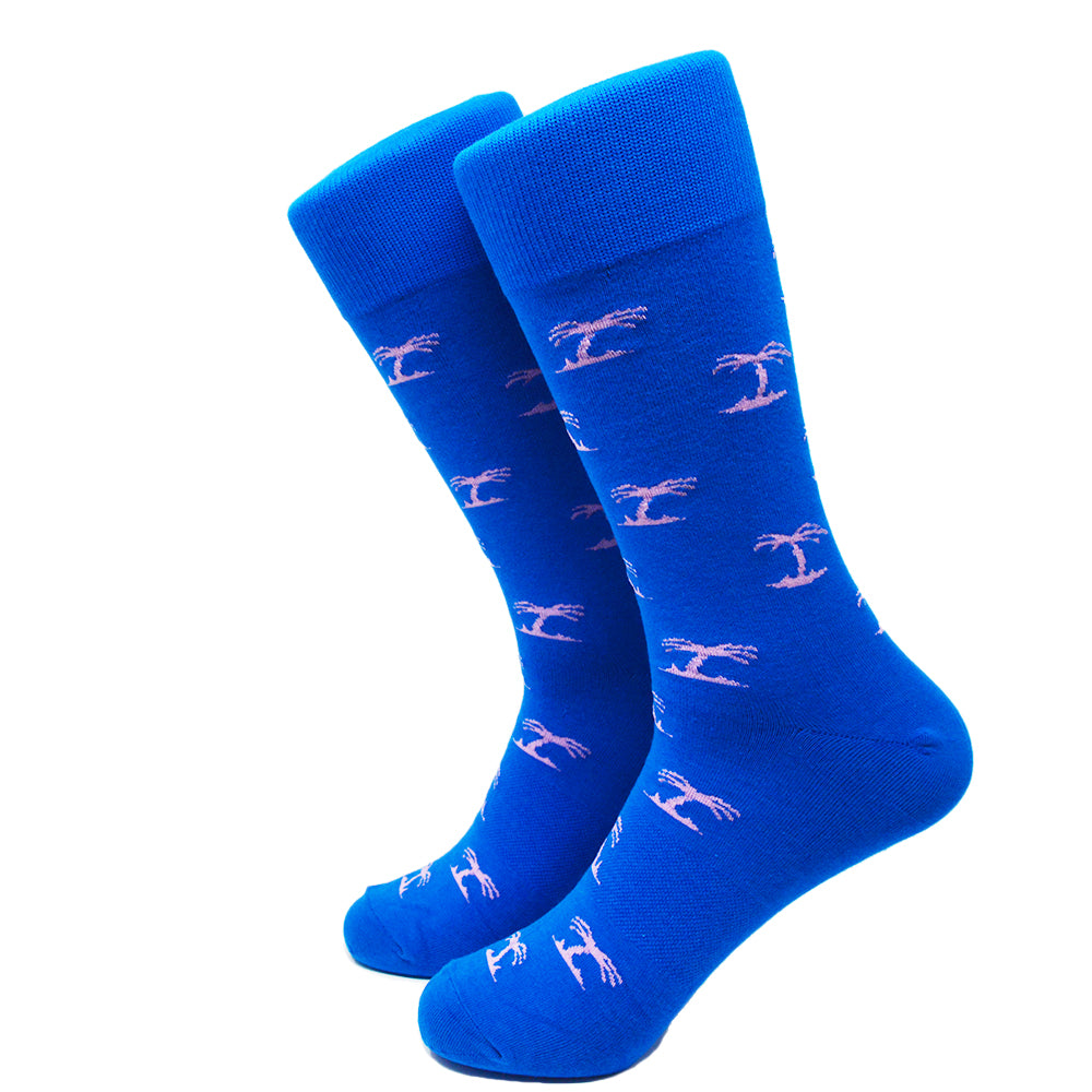 Palm Tree Socks - Men's Mid Calf - Blue - SummerTies