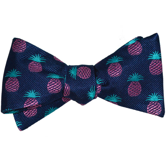 Pineapple Bow Tie - Navy, Woven Silk - SummerTies