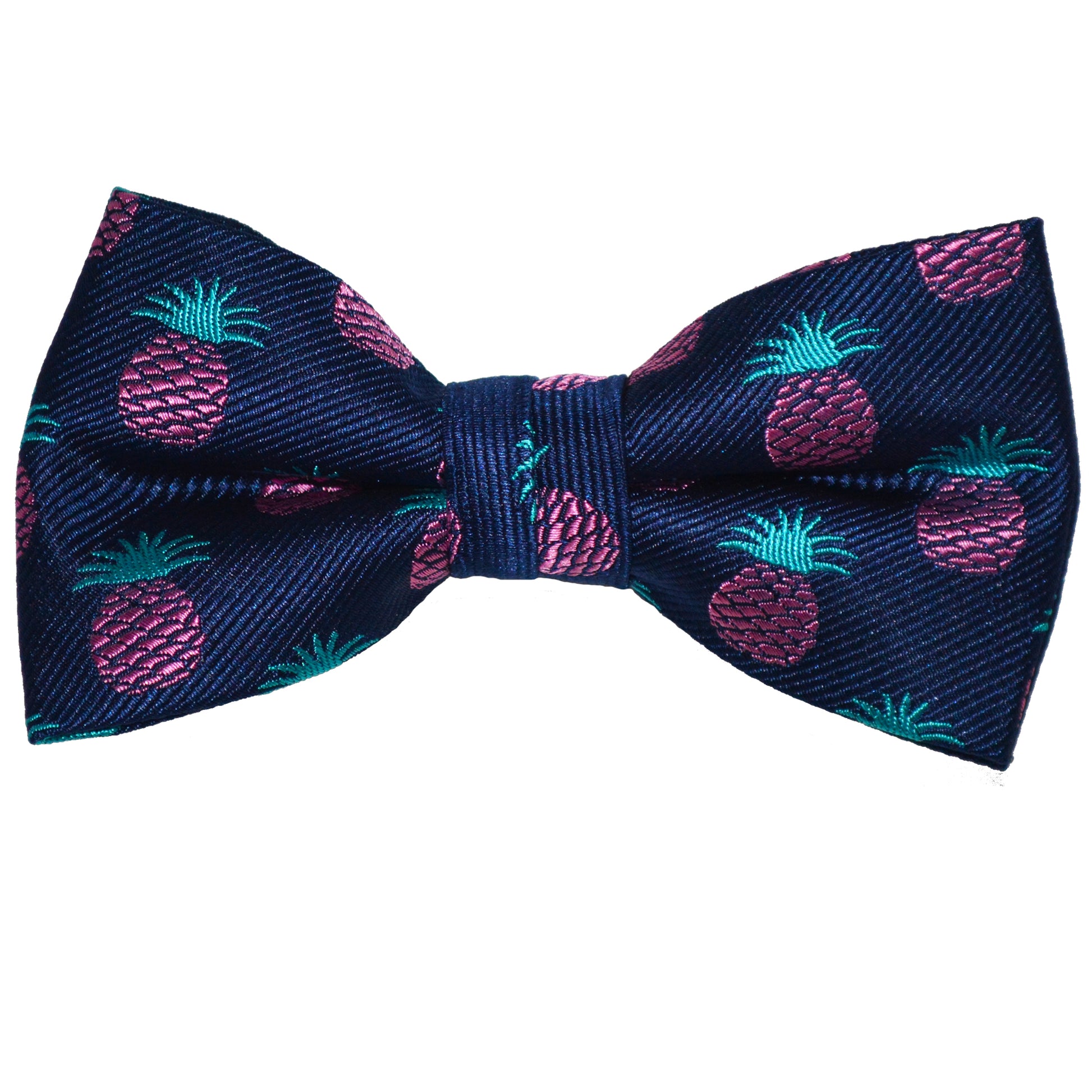 Pineapple Bow Tie - Navy, Woven Silk, Pre-Tied for Kids - SummerTies