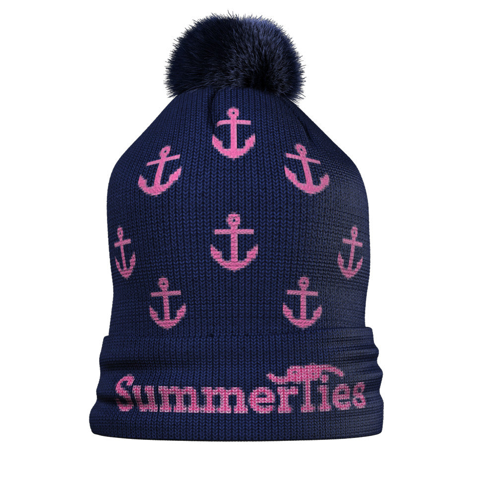 Anchor Winter Hat - Pink on Navy - SummerTies