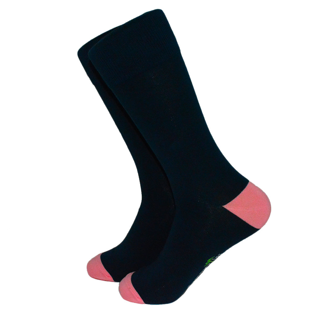Solid Navy with Pink Toe and Heel Socks - Men's Mid Calf - SummerTies