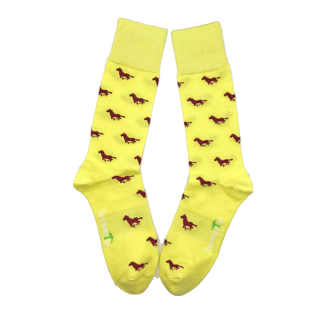 Running Horse Socks - Yellow - Men's Mid Calf - SummerTies