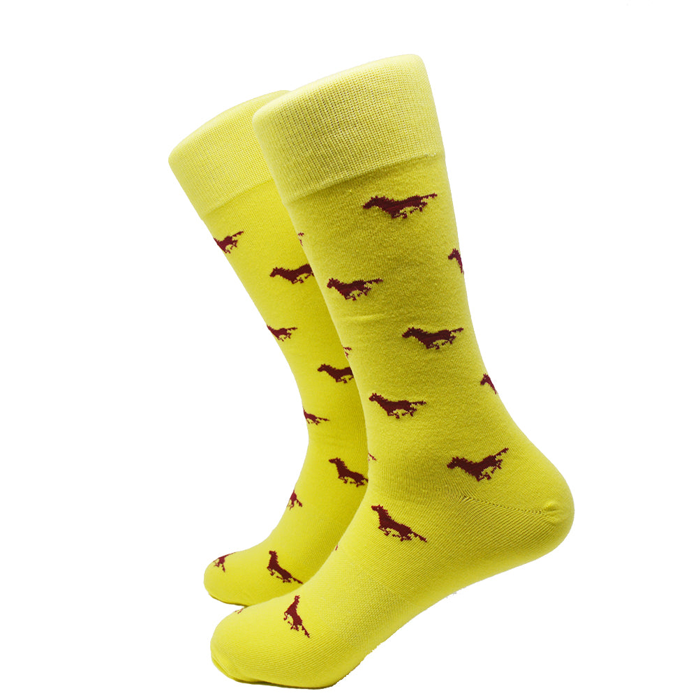 Running Horse Socks - Yellow - Men's Mid Calf - SummerTies