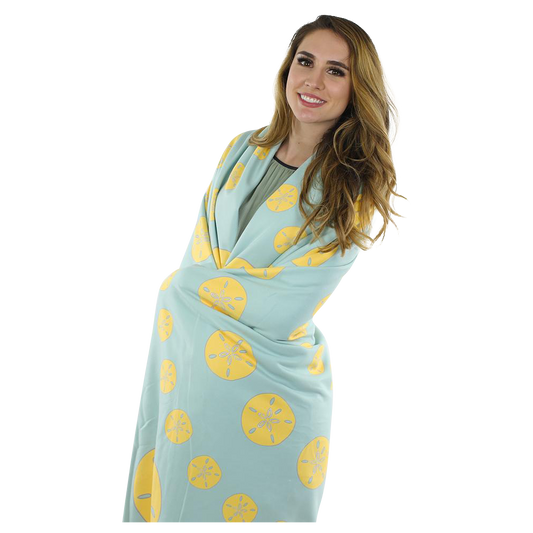 Sand Dollar Fleece Blanket - Yellow on Aqua - SummerTies