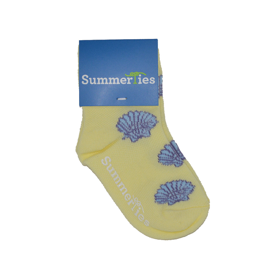 Sea Shell Socks - Toddler Crew Sock - Blue on Yellow - 5 Pairs – SummerTies