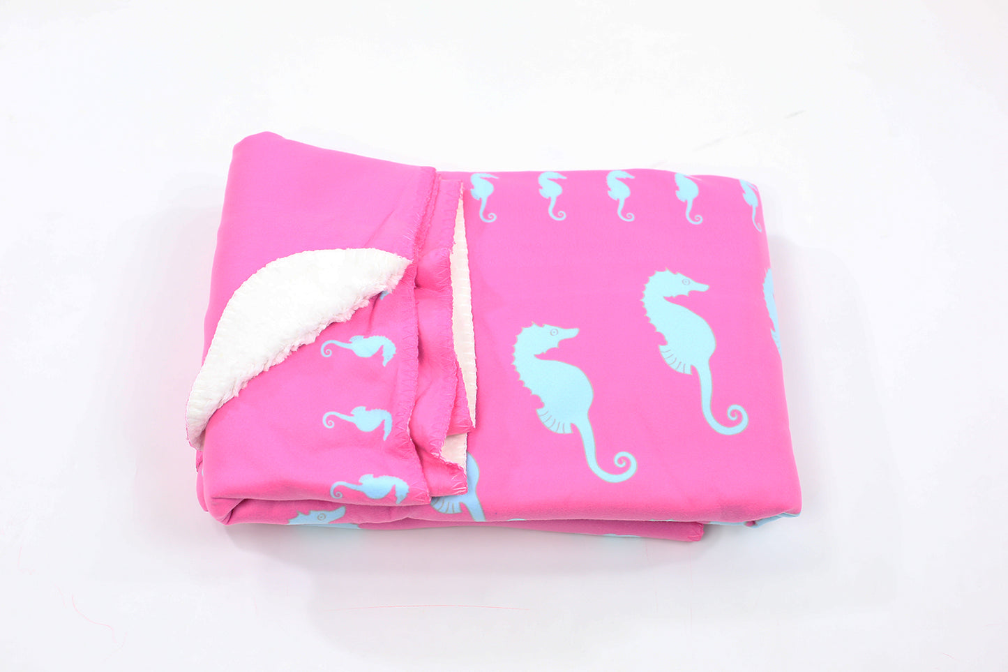 Seahorse Fleece Blanket - Blue on Pink - SummerTies