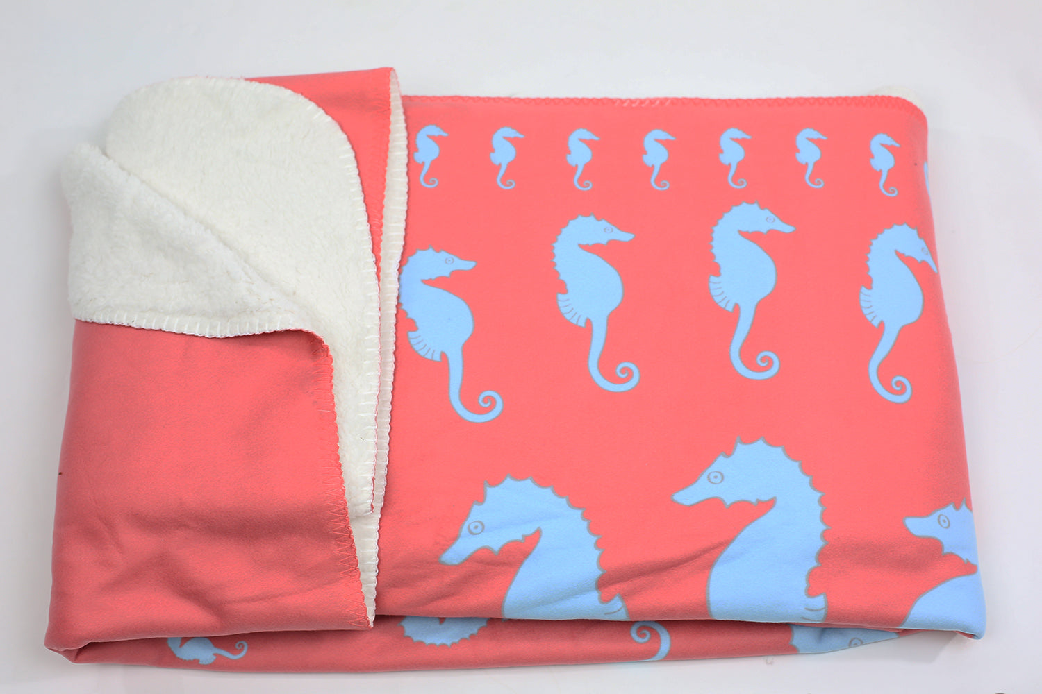 Seahorse Fleece Blanket - Blue on Coral - SummerTies