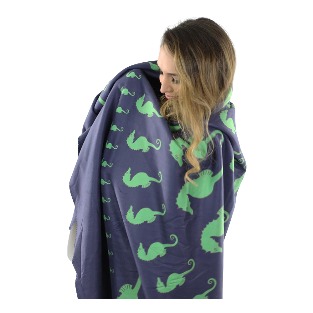 Seahorse Fleece Blanket - Green on Navy - SummerTies