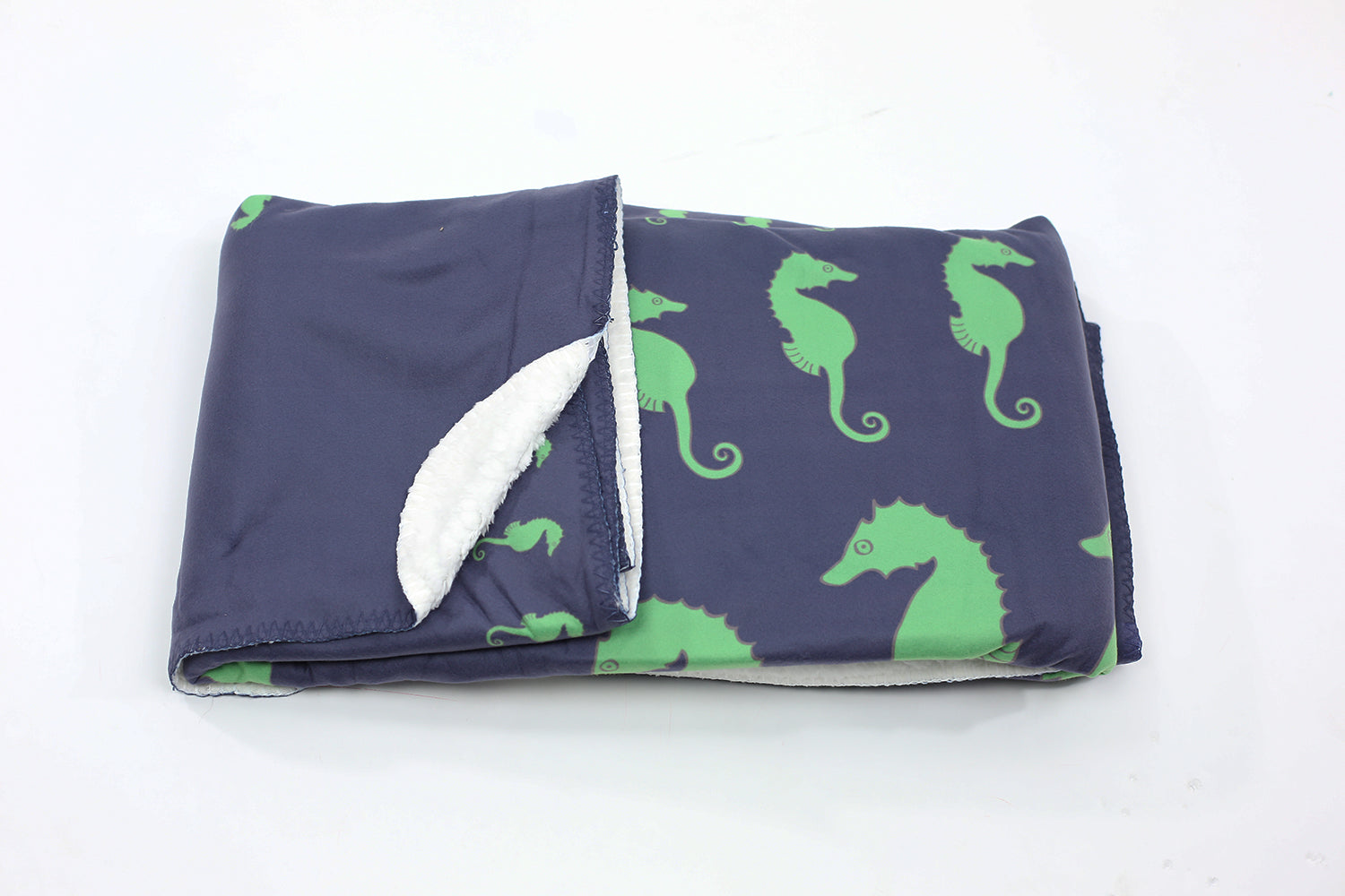 Seahorse Fleece Blanket - Green on Navy - SummerTies