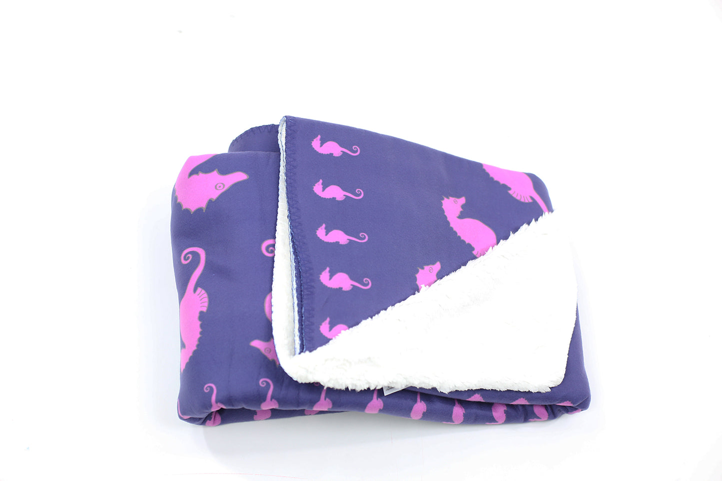 Seahorse Fleece Blanket - Pink on Navy - SummerTies
