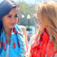Seahorse Square Scarf - Coral on Light Blue - SummerTies