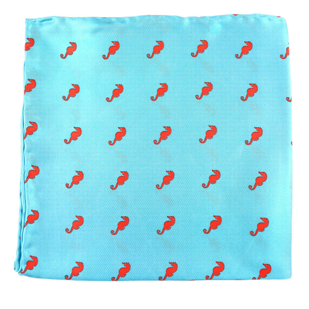 Seahorse Pocket Square - Blue - SummerTies