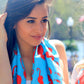 Seahorse Square Scarf - Coral on Light Blue - SummerTies
