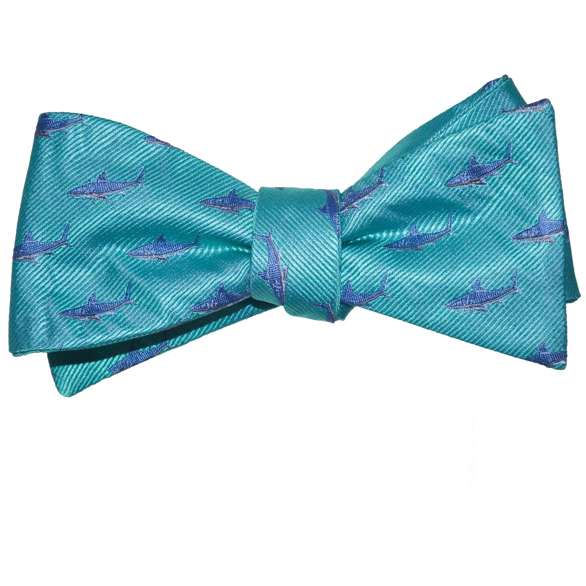 Shark Bow Tie - Blue on Aqua, Woven Silk - SummerTies