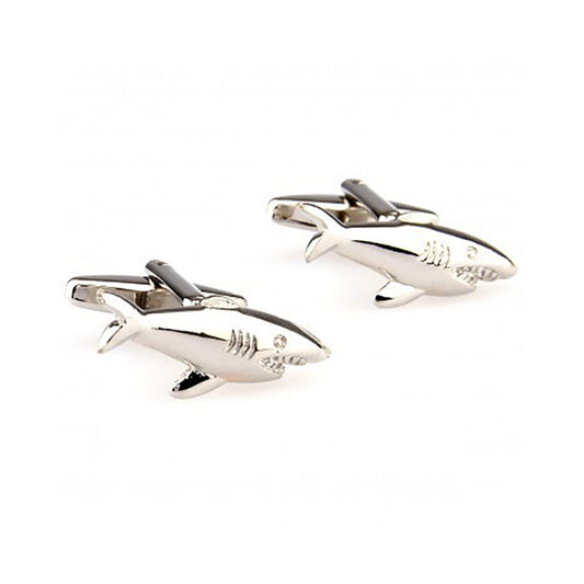 Shark Cufflinks - 3D, Silver - SummerTies