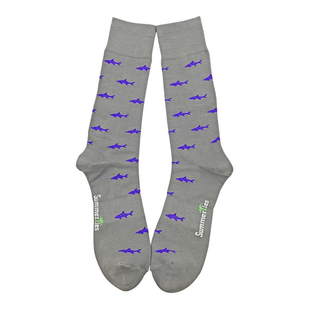 Shark Socks - Men's Mid Calf - Purple on Gray - SummerTies