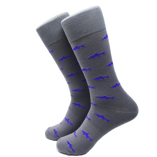 Shark Socks - Men's Mid Calf - Purple on Gray - SummerTies