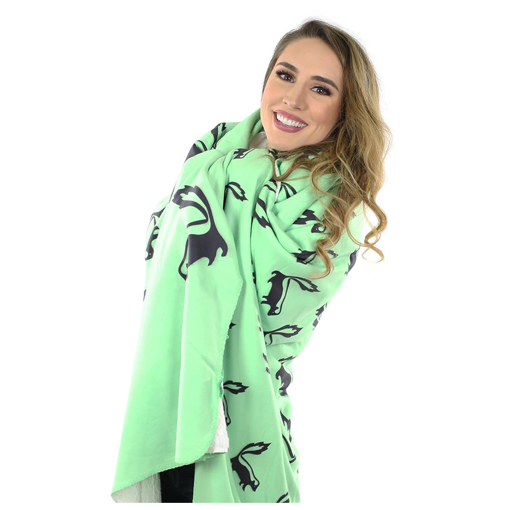 Skunk Fleece Blanket - Black on Green - SummerTies