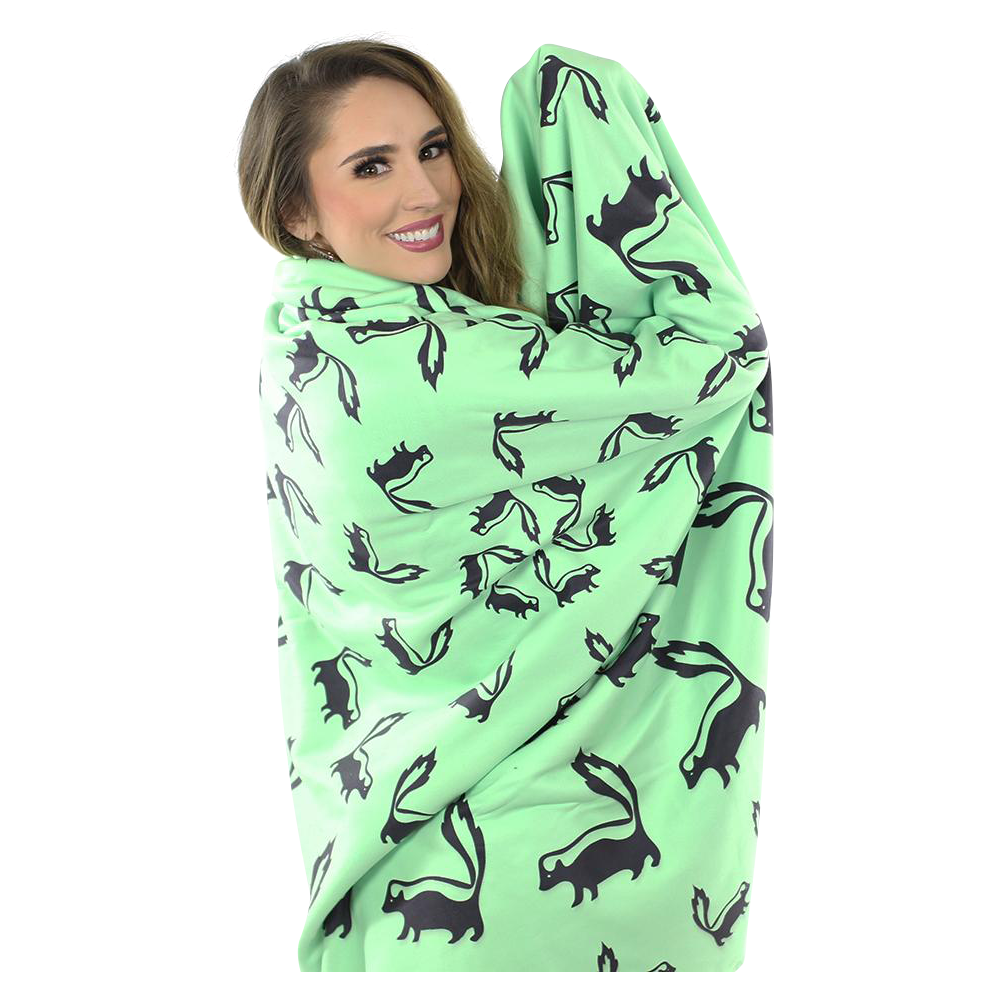 Skunk Fleece Blanket - Black on Green - SummerTies