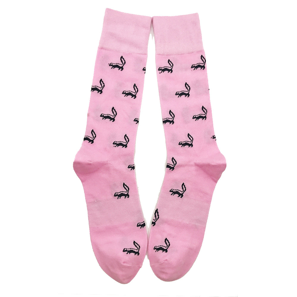 Skunk Socks - Black on Pink - Men's Mid Calf - SummerTies