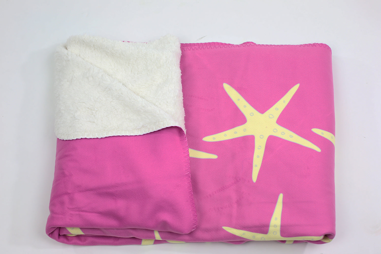 Starfish Fleece Blanket - Yellow on Pink - SummerTies