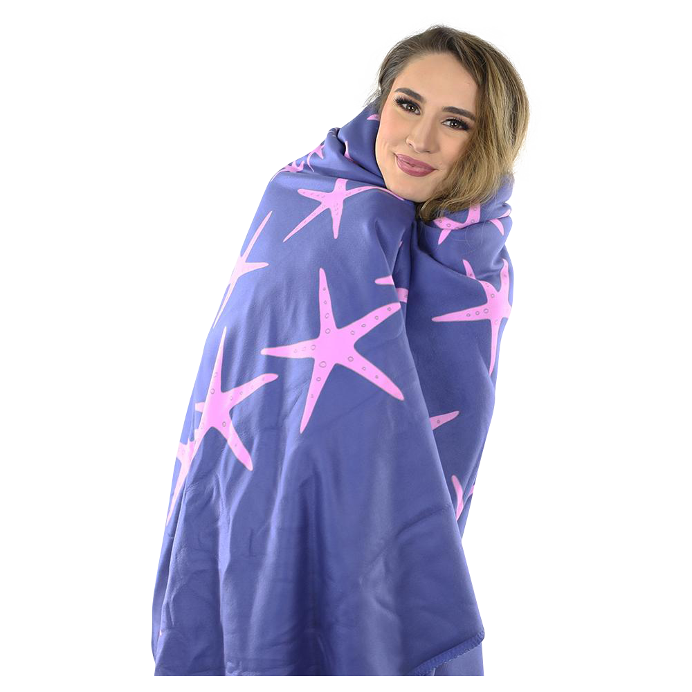 Starfish Fleece Blanket - Pink on Navy - SummerTies
