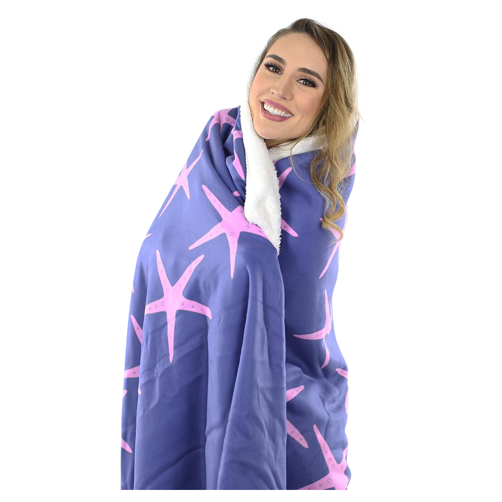 Starfish Fleece Blanket - Pink on Navy - SummerTies