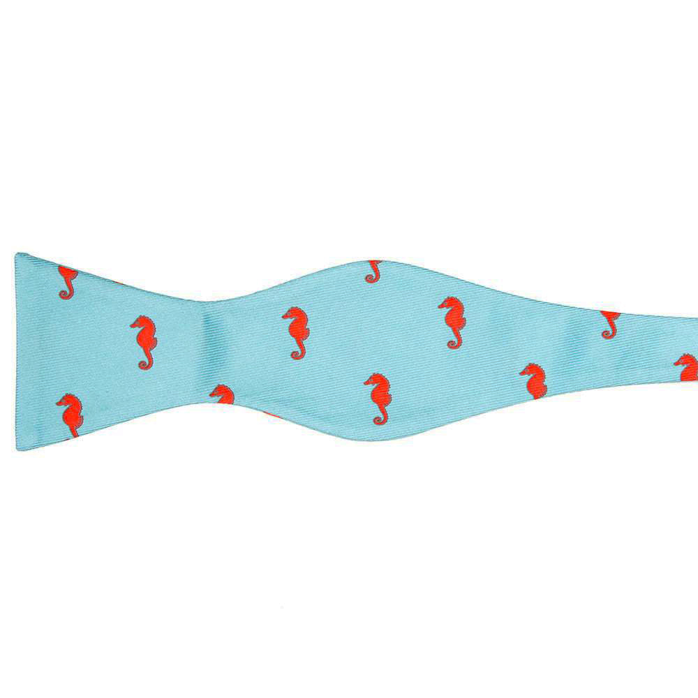 Seahorse Bow Tie - Blue, Printed Silk - SummerTies