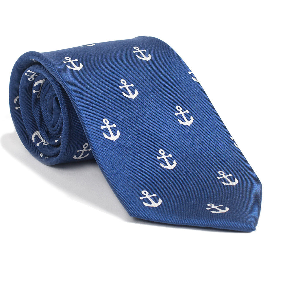 Anchor Necktie - Navy, Printed Silk - SummerTies