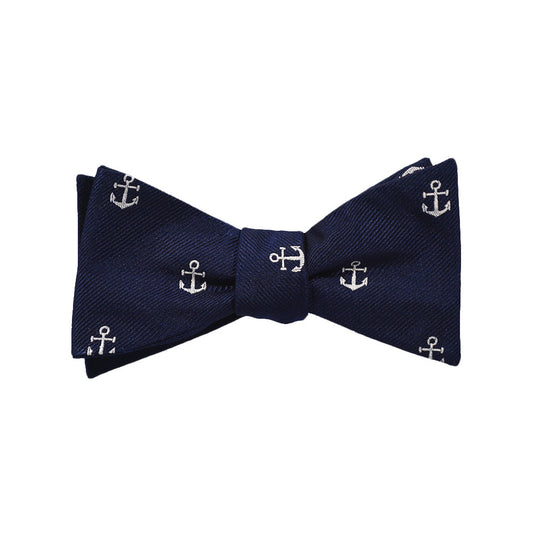 Anchor Bow Tie - White on Navy, Woven Silk - Spread - SummerTies
