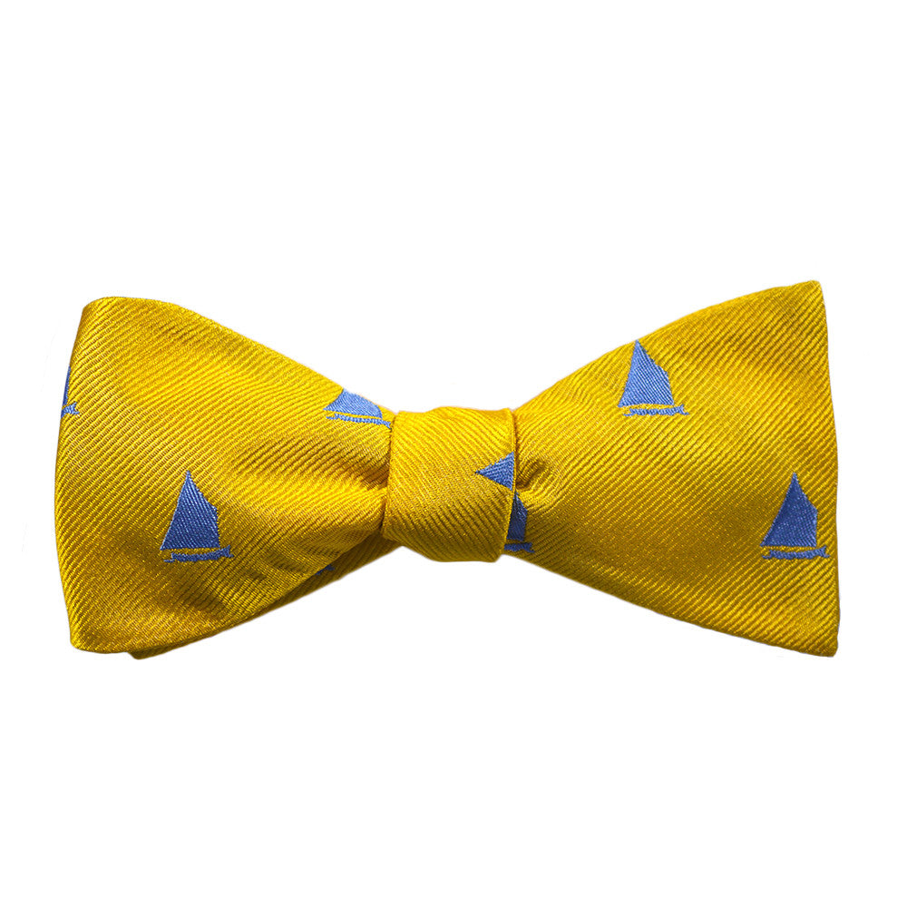 Sailboat Bow Tie - Yellow, Woven Silk - SummerTies