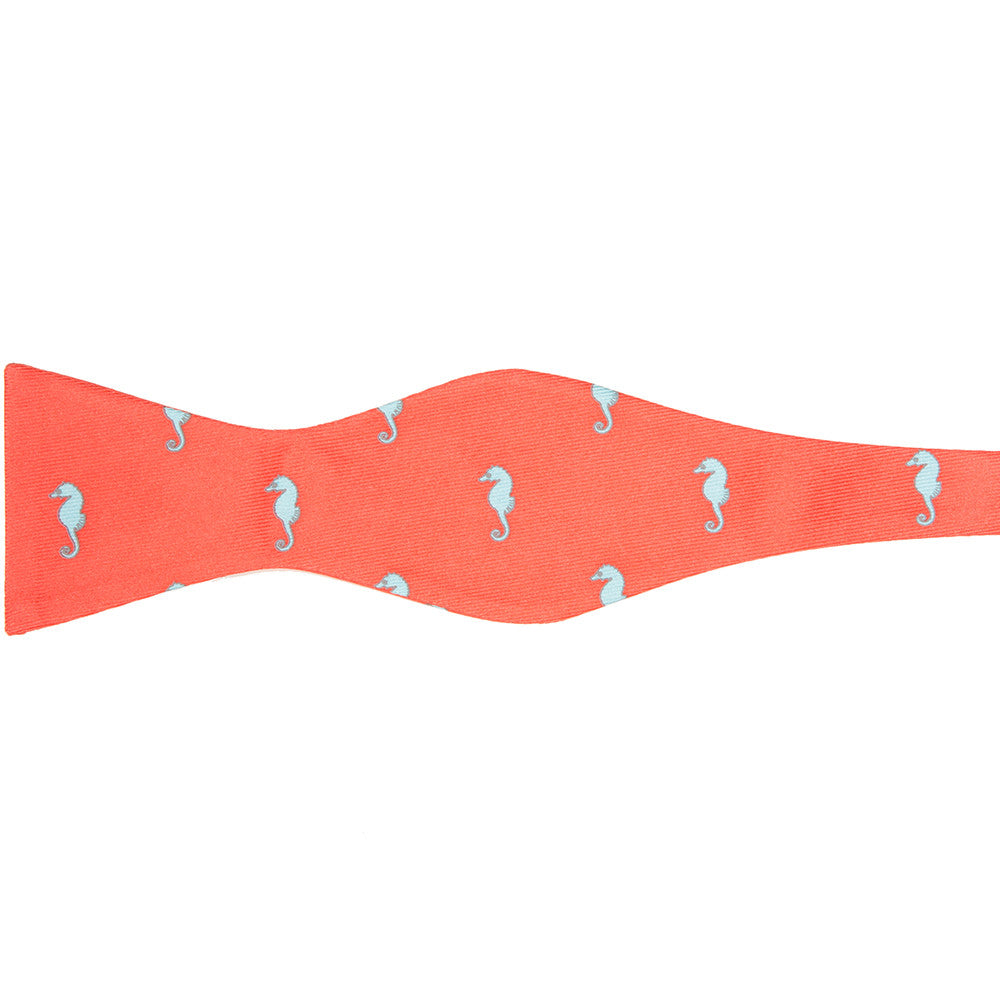 Seahorse Bow Tie - Coral Pink, Printed Silk - SummerTies