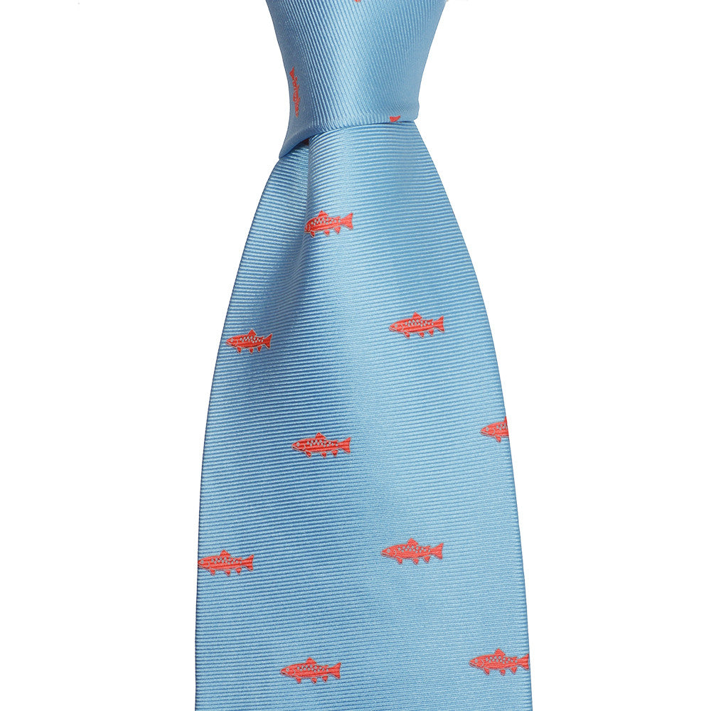 Trout Necktie - Light Blue, Printed Silk - SummerTies